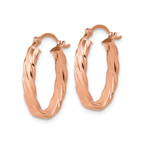 14k Rose Gold Twisted Oval Hoop Earrings with Polished and Textured Finish