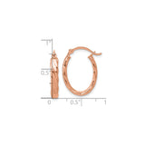 14k Rose Gold Twisted Oval Hoop Earrings with Polished and Textured Finish