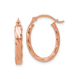 14k Rose Gold Twisted Oval Hoop Earrings with Polished and Textured Finish