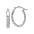 14k White Gold Twisted Oval Hoop Earrings with Polished Textured Finish for Women