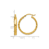 14k Yellow Gold Hoop Earrings, Twisted Polished Textured Design, Medium Size