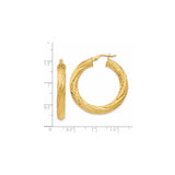 14k Yellow Gold Hoop Earrings, Twisted Diamond Cut Design with Textured Sparkle Finish