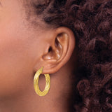 14k Yellow Gold Hoop Earrings, Twisted Diamond-Cut Texture, Lightweight Tube Design