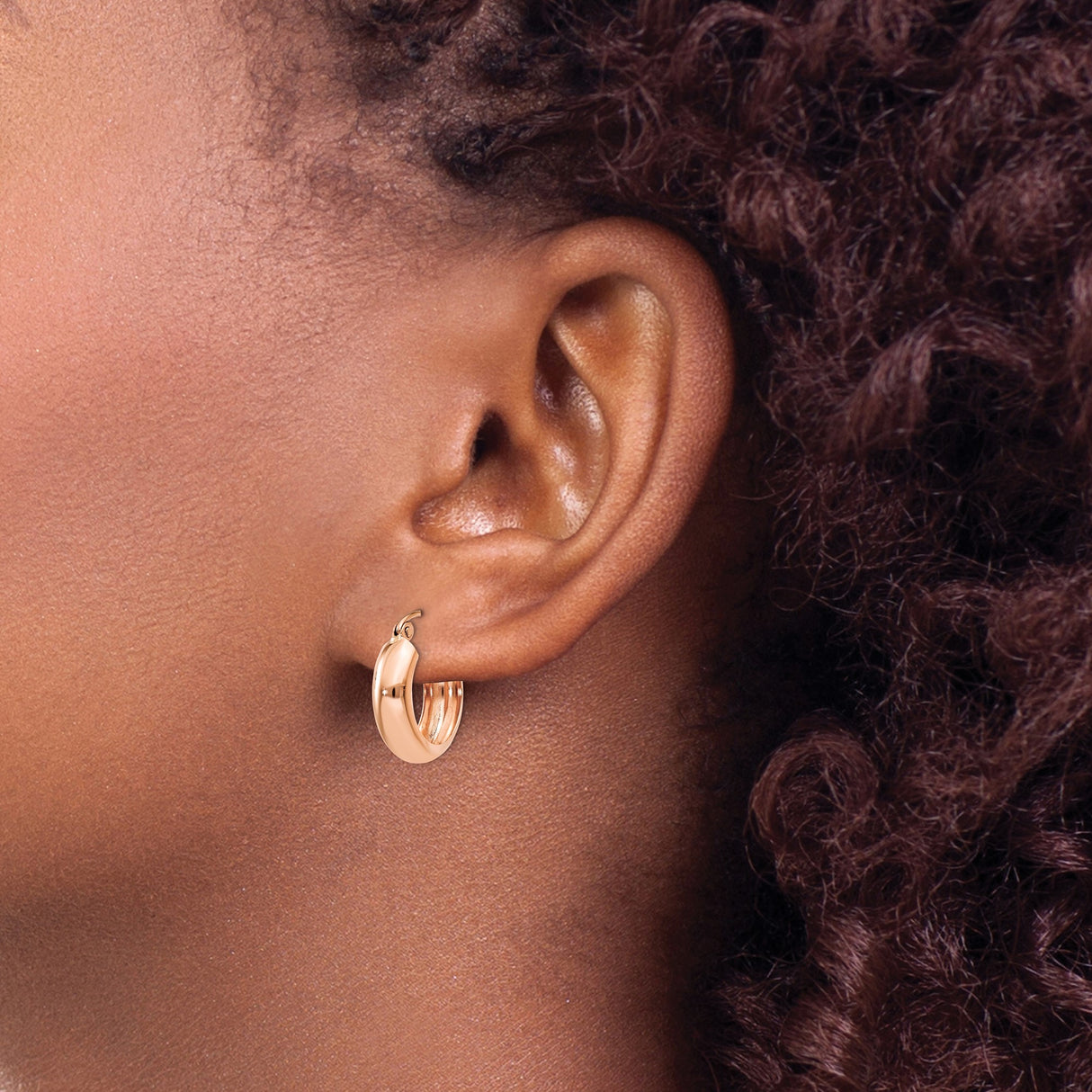 14k Rose Gold Hoop Earrings, Smooth Polished Finish, Minimalist Lightweight Design