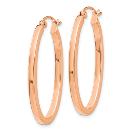 14k Rose Gold Oval Hoop Earrings, Lightweight Polished Minimalist Style for Women