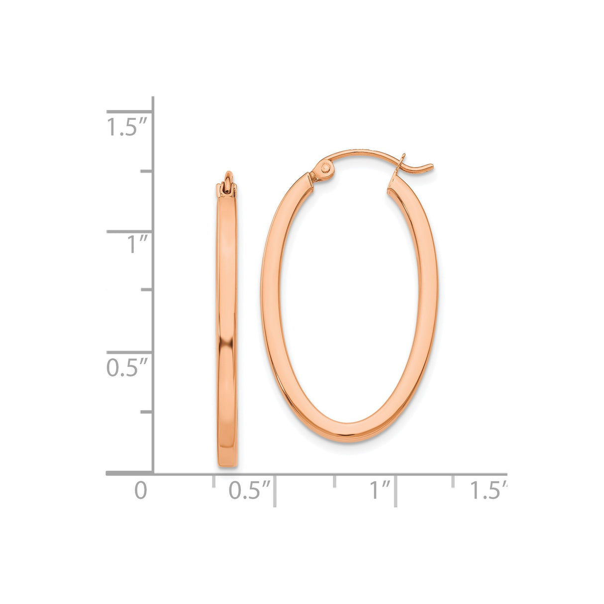 14k Rose Gold Oval Hoop Earrings, Lightweight Polished Minimalist Style for Women