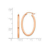 14k Rose Gold Oval Hoop Earrings, Lightweight Polished Minimalist Style for Women