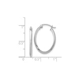 14k White Gold Hoop Earrings, Minimalist Oval Design with Polished Finish, Hinge Clasp