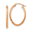 14k Rose Gold Oval Hoop Earrings with Smooth High-Polish Finish, Hinged Back, Lightweight Design