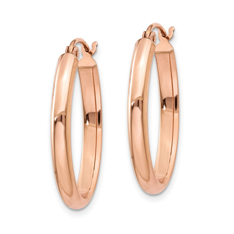 14k Rose Gold Oval Hoop Earrings, Polished Finish with Latch Back, Lightweight Modern Design
