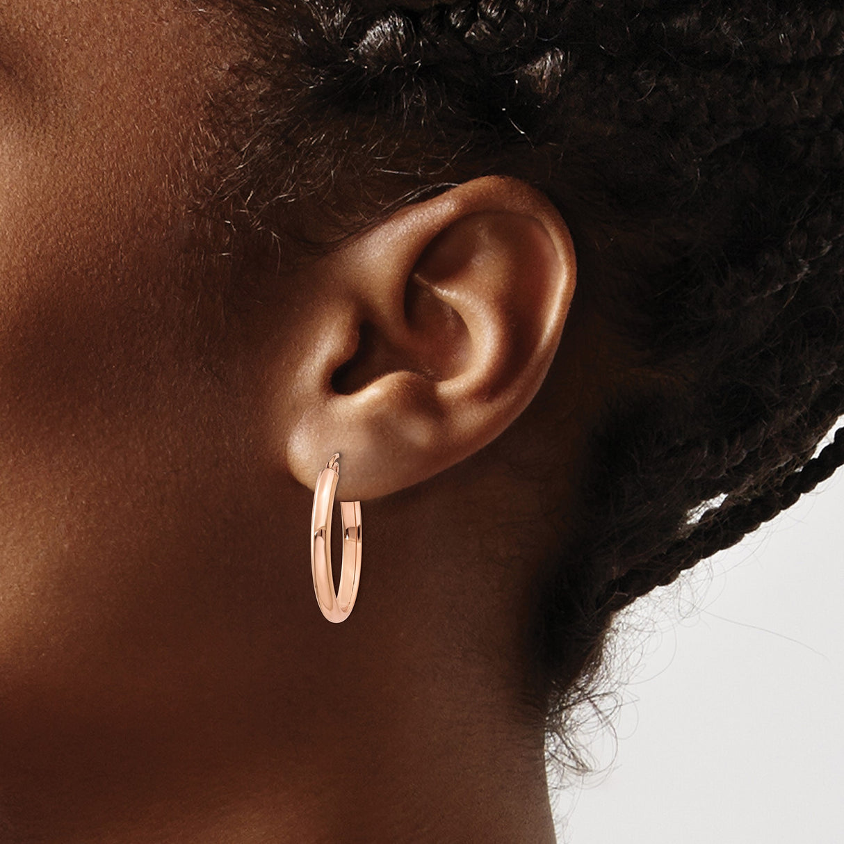 14k Rose Gold Oval Hoop Earrings, Polished Finish with Latch Back, Lightweight Modern Design