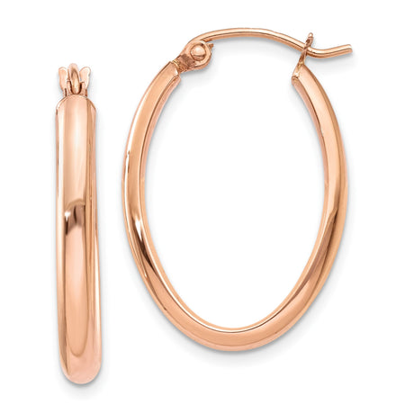 14k Rose Gold Oval Hoop Earrings, Polished Finish with Latch Back, Lightweight Modern Design