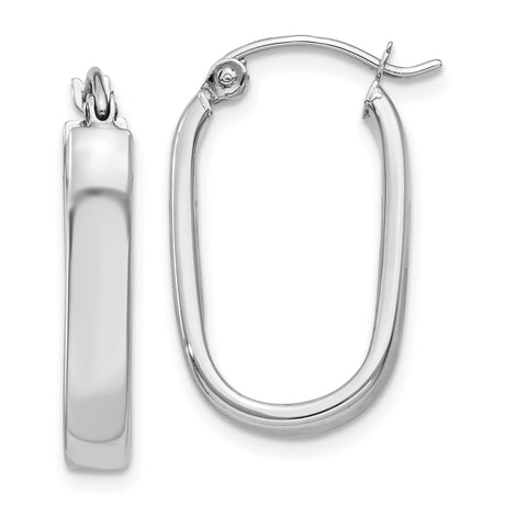 14k White Gold Oval Hoop Earrings, High Polish Finish, Sleek Minimalist Design for Women