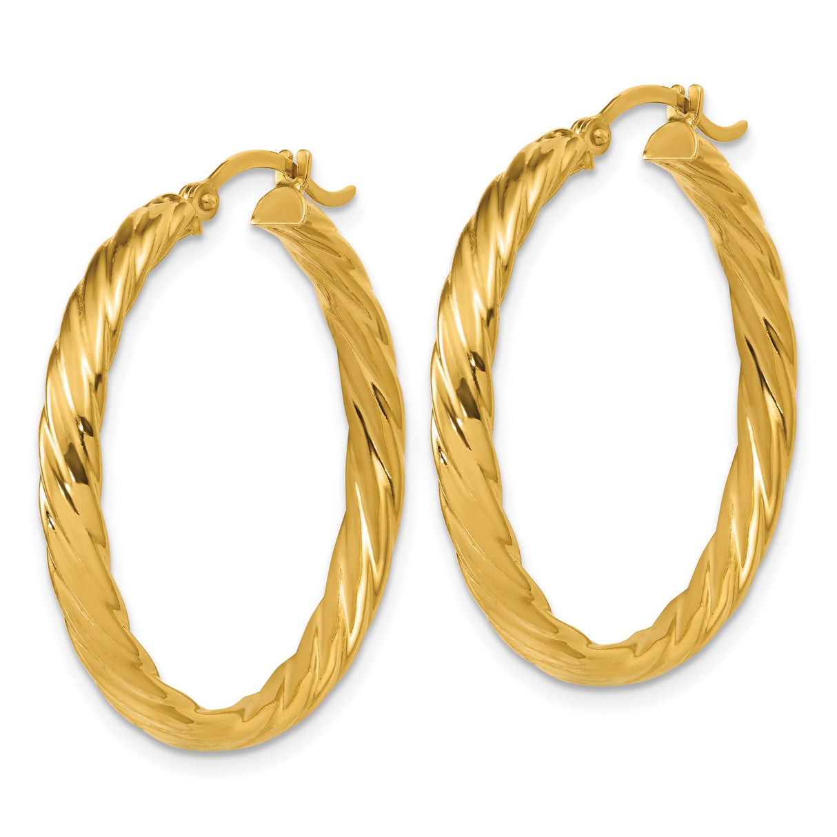 14k Yellow Gold Hoop Earrings, Twisted Rope Design with High Polish Finish
