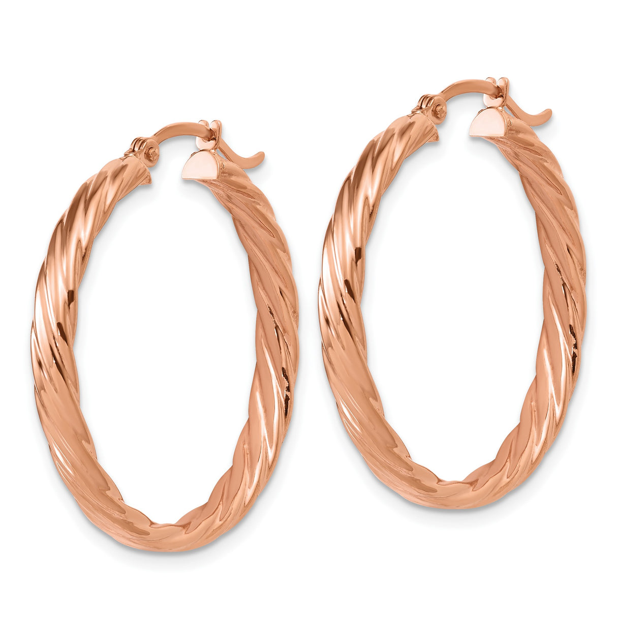14k Rose Gold Twisted Hoop Earrings with High Polish Finish, Lightweight Rope Design