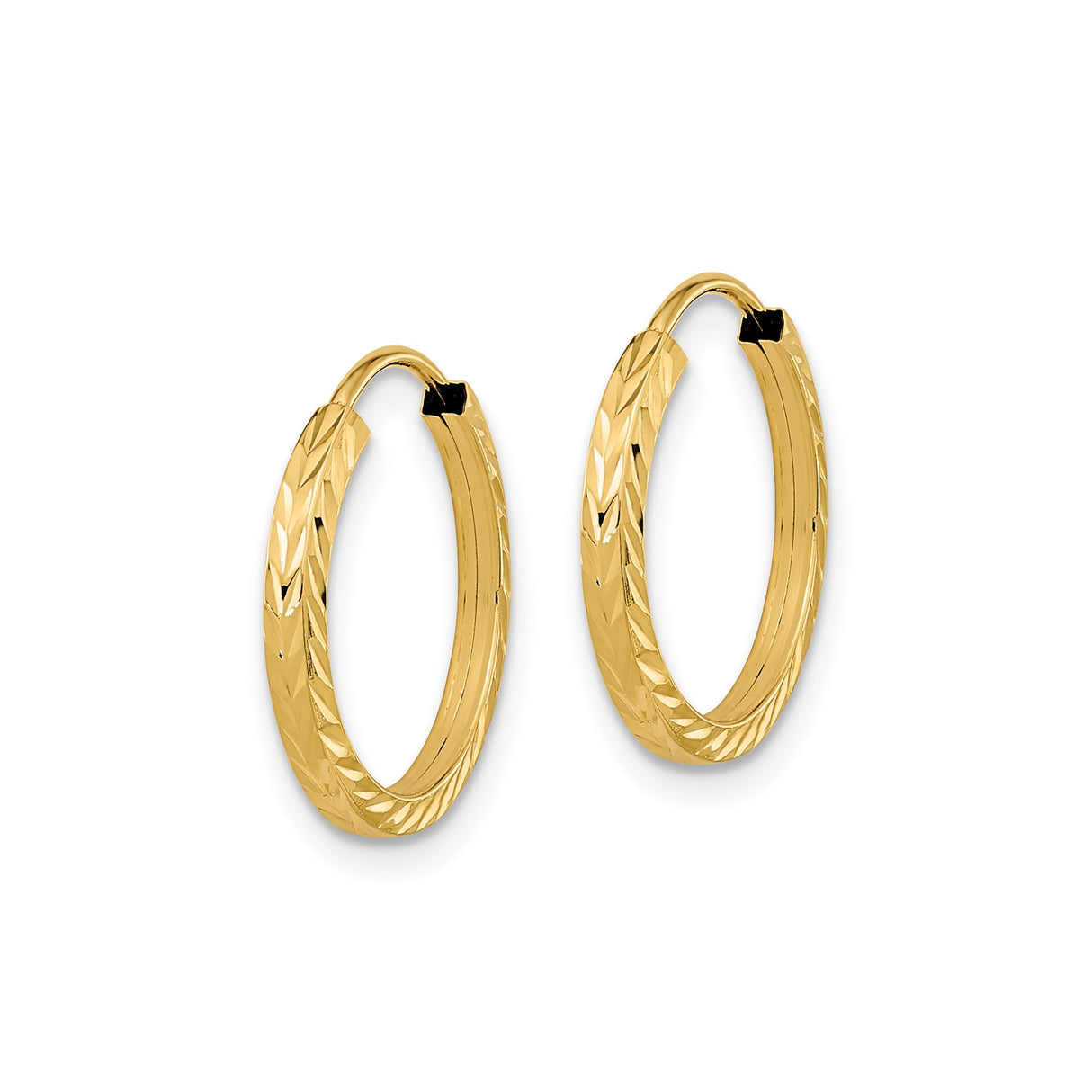 14k Yellow Gold Hoop Earrings with Polished Finish and Diagonal Texture, Lightweight Classic Style
