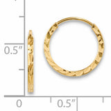 14k Yellow Gold Hoop Earrings with Polished Finish and Diagonal Texture, Lightweight Classic Style