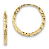 14k Yellow Gold Hoop Earrings with Polished Finish and Diagonal Texture, Lightweight Classic Style