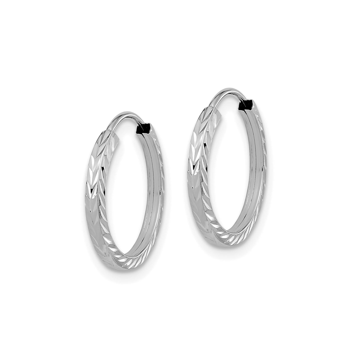 14k White Gold Hoop Earrings with Diamond Cut Leaf Pattern and Polished Finish