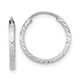 14k White Gold Hoop Earrings with Diamond Cut Leaf Pattern and Polished Finish