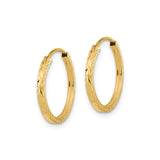 14k Yellow Gold Hoop Earrings, Classic Round Design with Polished Diamond Cut Texture