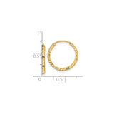 14k Yellow Gold Hoop Earrings, Classic Round Design with Polished Diamond Cut Texture