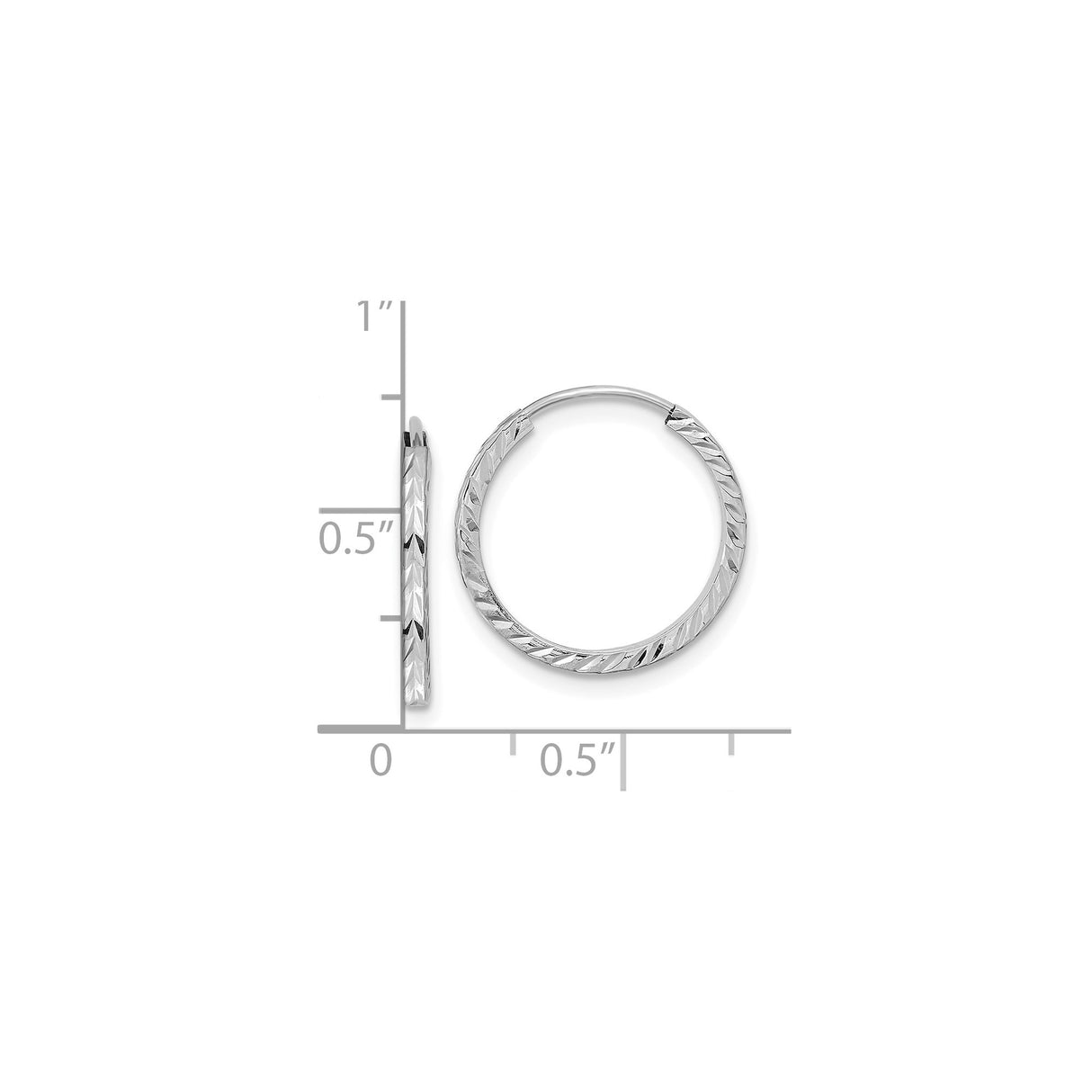 14k White Gold Hoop Earrings, Diamond Cut Textured Endless Hoops, Lightweight Round Design