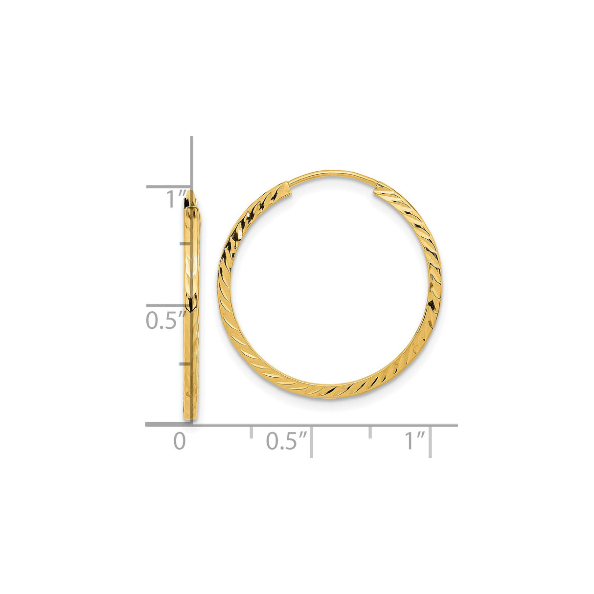 14k Yellow Gold Hoop Earrings, Diamond Cut Twist Design with Textured Finish