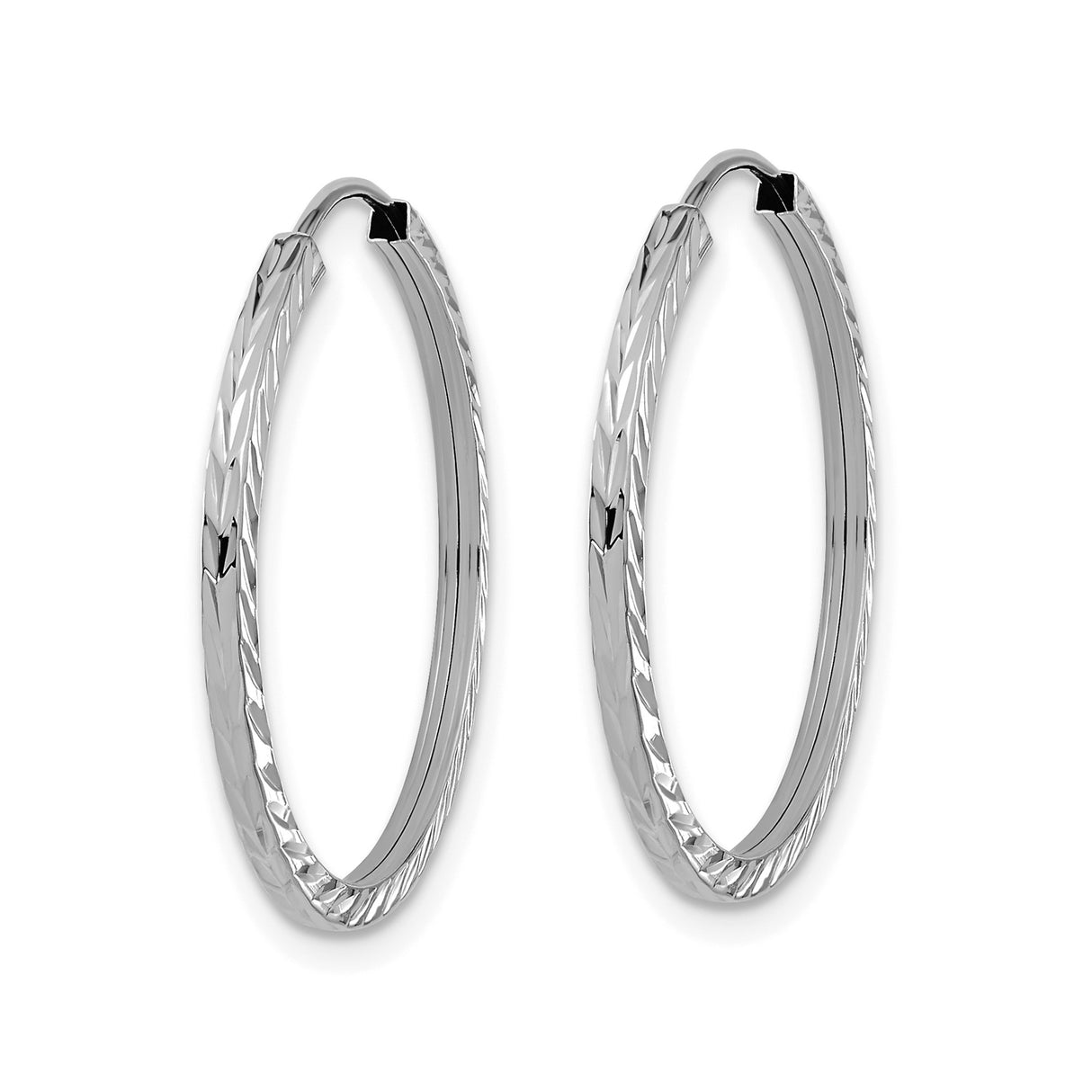 14k White Gold Hoop Earrings, Diamond Cut Twisted Design with Polished Finish