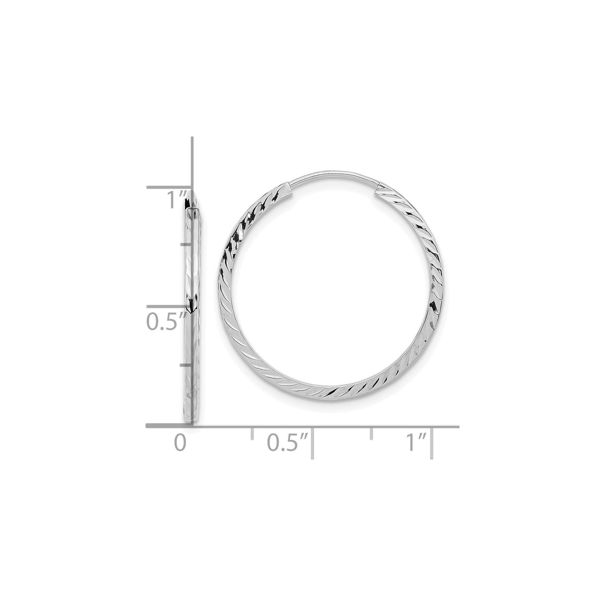 14k White Gold Hoop Earrings, Diamond Cut Twisted Design with Polished Finish