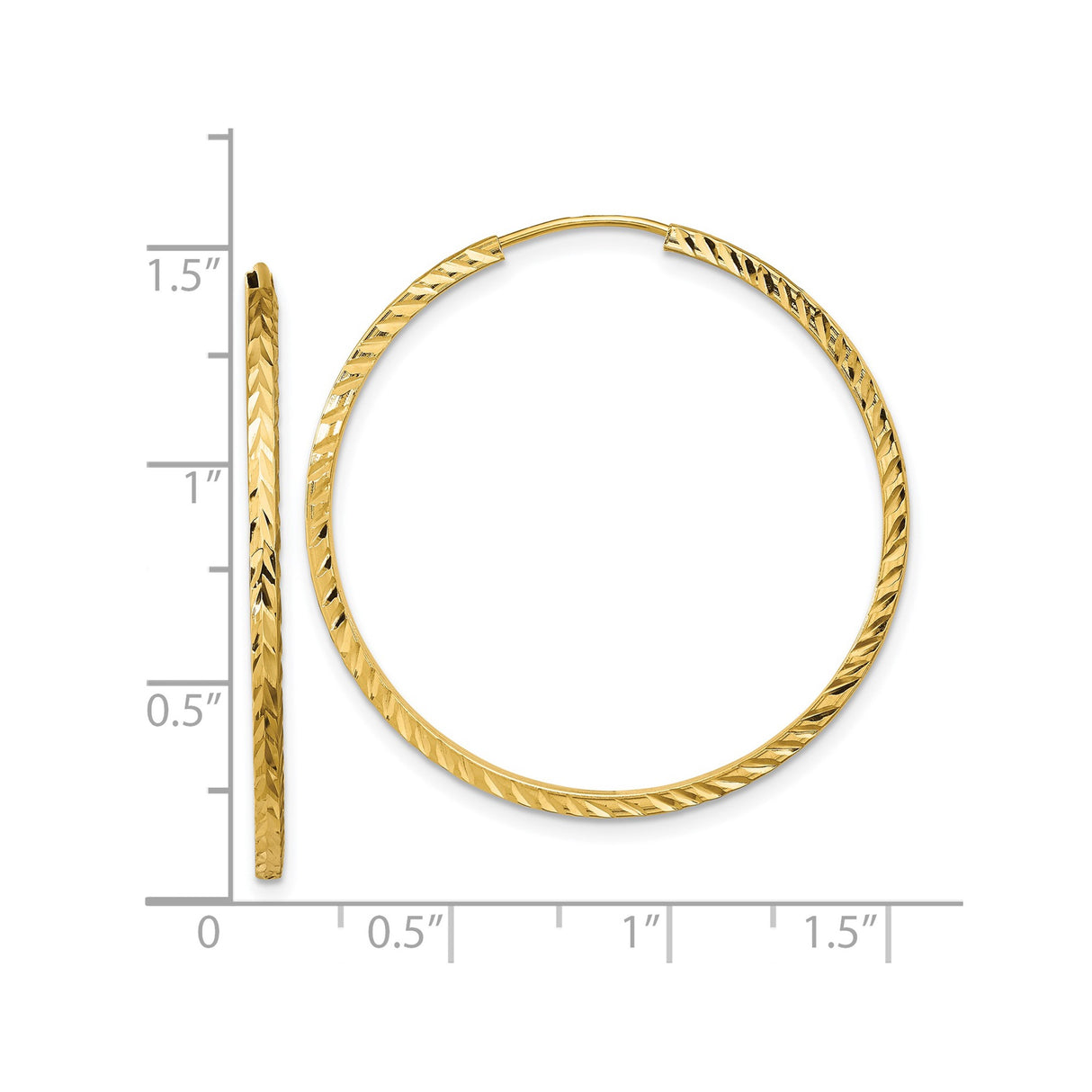 14k Yellow Gold Hoop Earrings with Polished Chevron Design and Diamond Cut Detailing