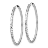 14k White Gold Hoop Earrings, Diamond Cut Chevron Pattern, High Shine Textured Design