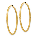 14k Yellow Gold Hoop Earrings, Textured Diamond Cut Design, Lightweight Endless Style for Women