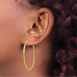 14k Yellow Gold Hoop Earrings, Textured Diamond Cut Design, Lightweight Endless Style for Women