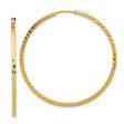 14k Yellow Gold Hoop Earrings, Textured Diamond Cut Design, Lightweight Endless Style for Women