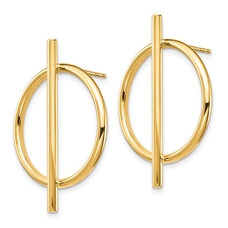 14k Yellow Gold Circle and Bar Stud Earrings, Modern Geometric Minimalist Design for Women