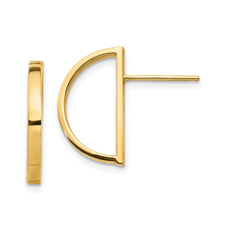 14k Yellow Gold Geometric Half Circle Stud Earrings, Modern Minimalist Design