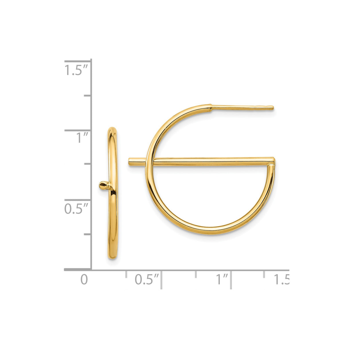 14k Yellow Gold Hoop Earrings with Geometric Half-Circle Bar Design, Modern Minimalist Style