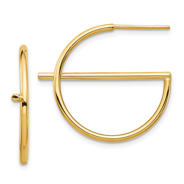 14k Yellow Gold Hoop Earrings with Geometric Half-Circle Bar Design, Modern Minimalist Style