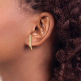 14k Yellow Gold Ear Climber Earrings with Cubic Zirconia, Double Curve Design for Women