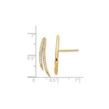 14k Yellow Gold Ear Climber Earrings with Cubic Zirconia, Double Curve Design for Women