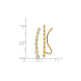 14k Yellow Gold Ear Climber Earrings with Cubic Zirconia, Curved Minimalist Design for Women