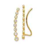 14k Yellow Gold Ear Climber Earrings with Cubic Zirconia, Curved Minimalist Design for Women