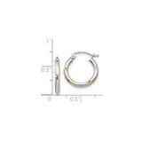 14k White Gold Hoop Earrings with Yellow Gold Floral Accents, Two-Tone Design