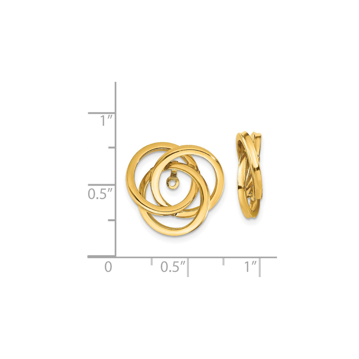 14k Yellow Gold Triple Hoop Interlocking Circle Earrings, Polished Contemporary Style