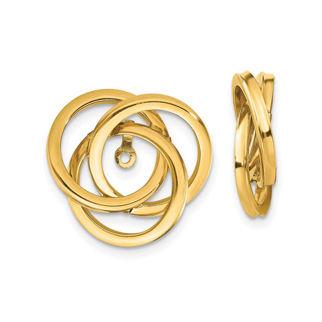 14k Yellow Gold Triple Hoop Interlocking Circle Earrings, Polished Contemporary Style