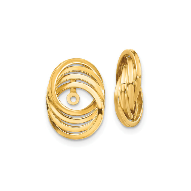 14k Yellow Gold Oval Hoop Earrings with Twisted Multi-Ring Design and Polished Finish