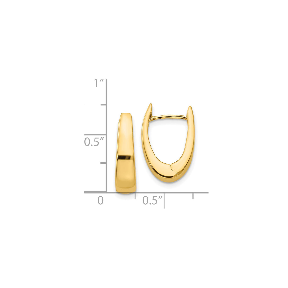 14k Yellow Gold Oval Hoop Earrings, Hinged Clasp, Smooth Polished Minimalist Design