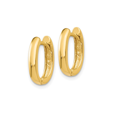 14k Yellow Gold Rectangular Huggie Hoop Earrings, Minimalist Polished Hinged Hoops, Unisex Style