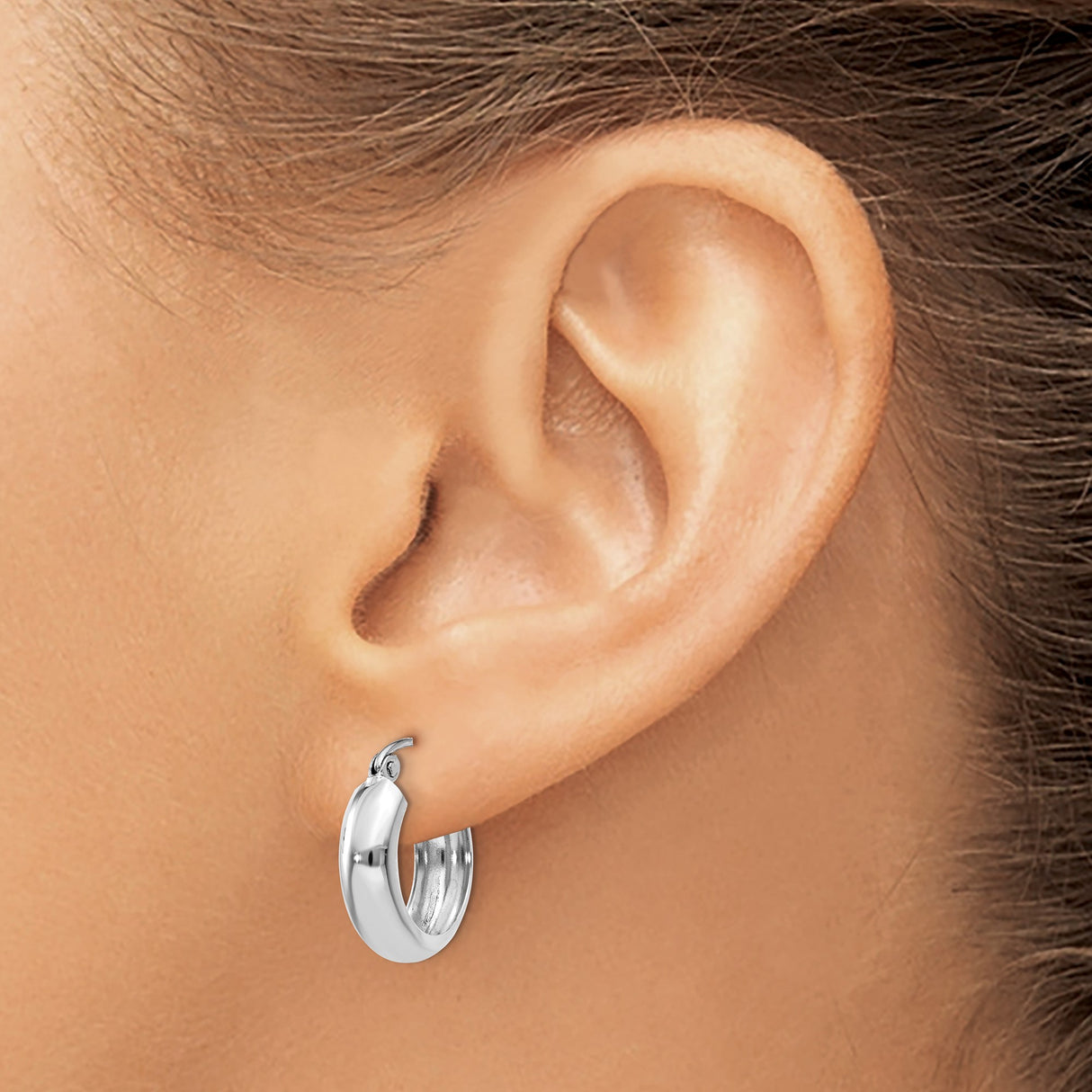 14k White Gold Hoop Earrings, Polished Finish, Medium Size, Classic Minimalist Design for Women